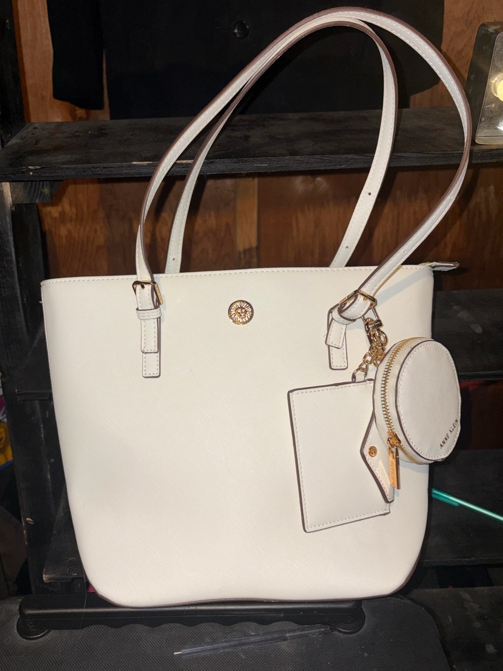 Anne Klein Cream Tote with Gold Accents, Coin Pouch & Card Holder